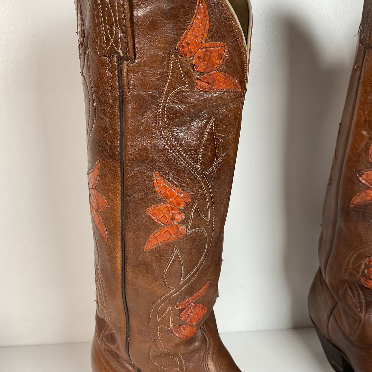Vintage Dan Post Tulip Cowgirl Boots | Snakeskin | Men’s 8.5 | Women’s 9.5