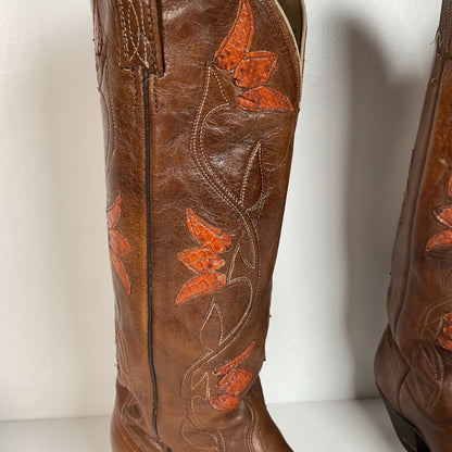 Vintage Dan Post Tulip Cowgirl Boots | Snakeskin | Men’s 8.5 | Women’s 9.5