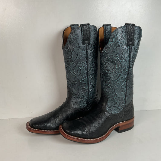 Boulet Tooled Ostrich Quill Cowgirl Boots  7 C Square Toe Exotic