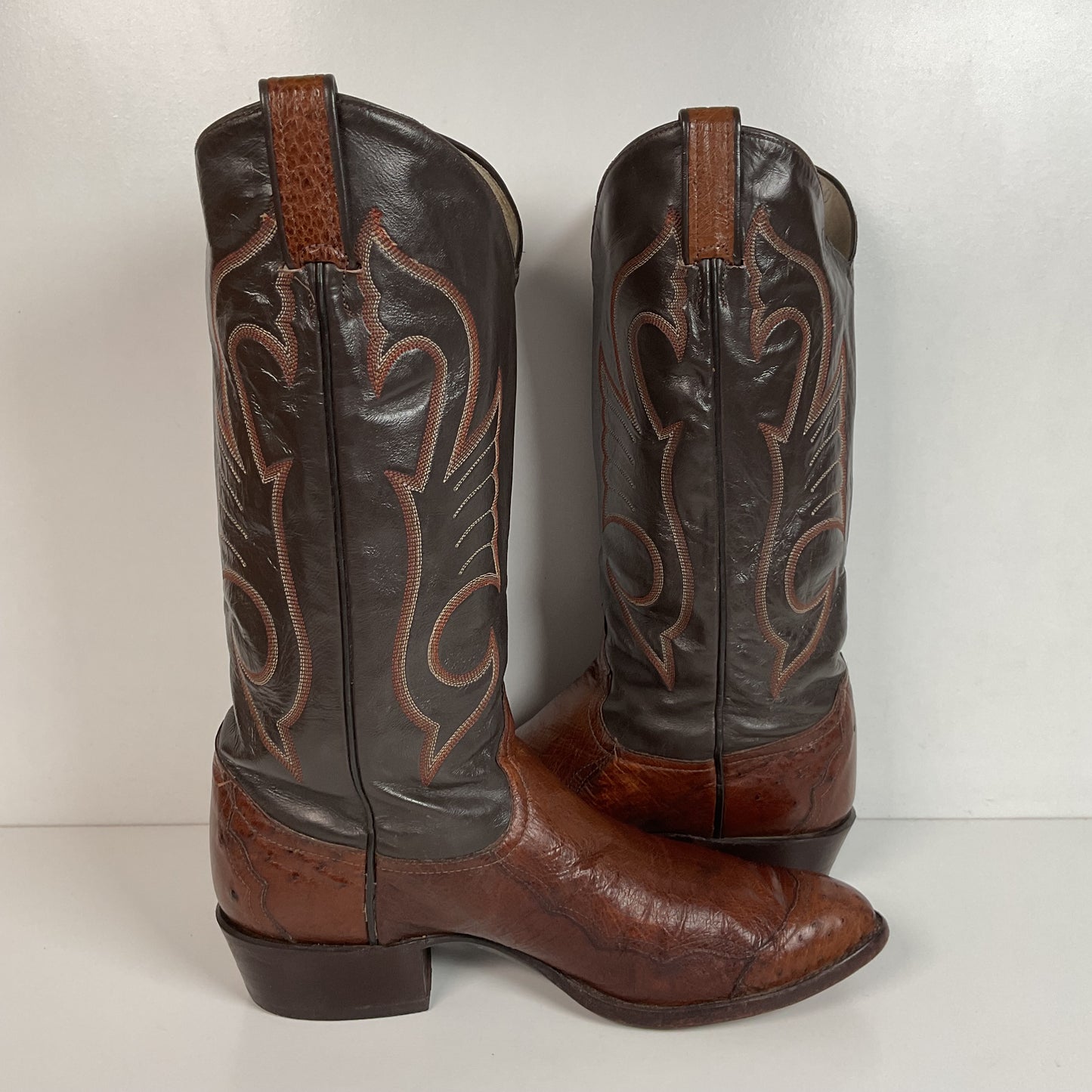 Vintage Larry Mahan Exotic Ostrich Wingtip Cowboy Boots 10.5 D Smooth Pin Quill