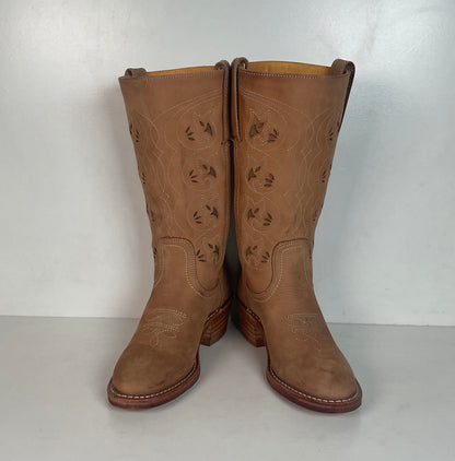 Frye Austin Cowgirl Boots 6 M Tooled Flower Inlay USA Made