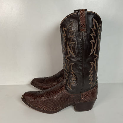 Vintage Dan Post Brown Front Cut Python Cowboy Boots 9.5 D Snakeskin USA Made