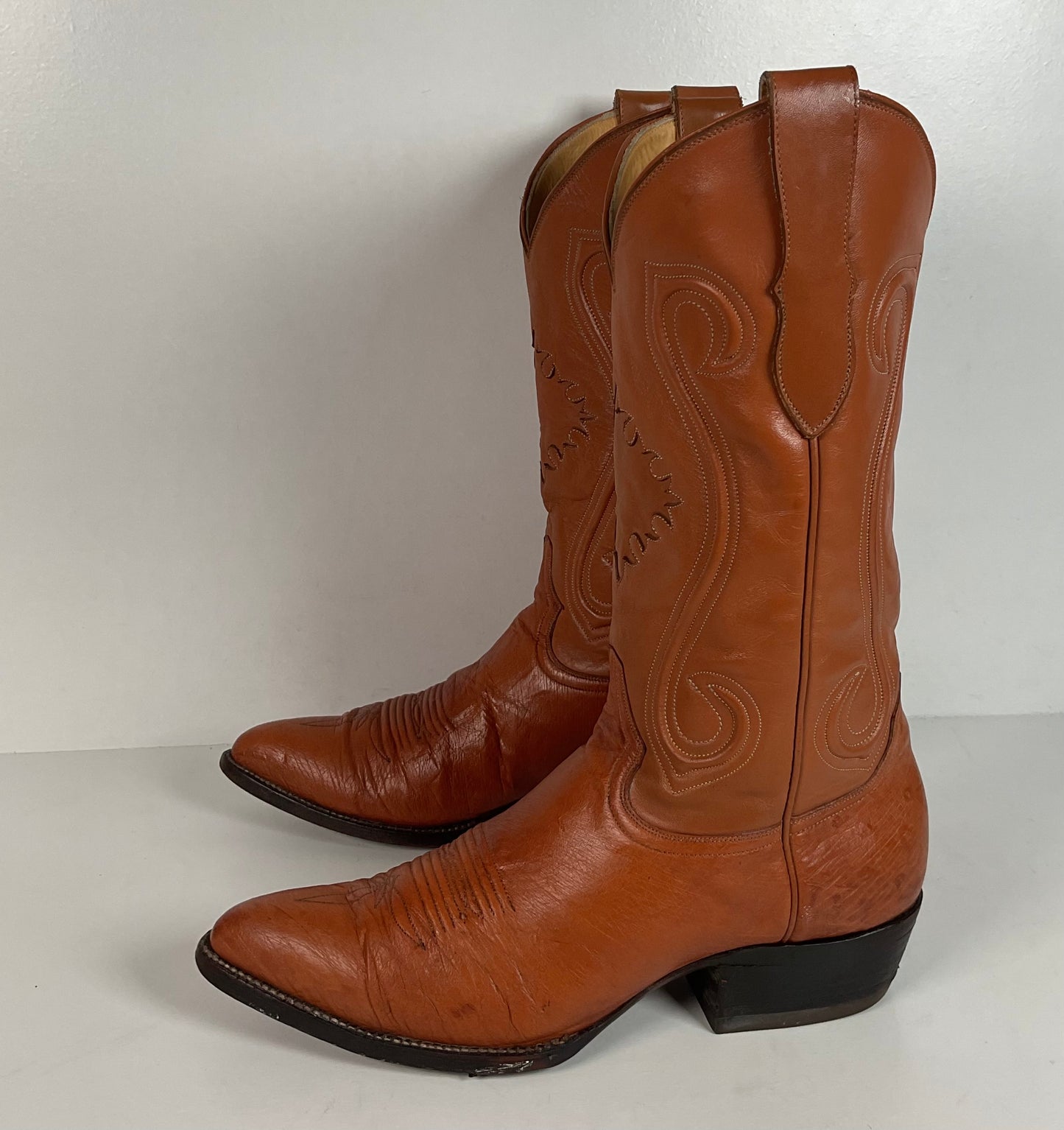 Custom Smooth Ostrich Cowboy Boots | Exotic | Tooled Inlay | Men’s 8.5