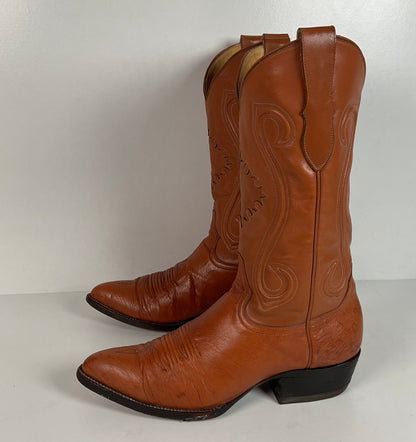 Custom Smooth Ostrich Cowboy Boots | Exotic | Tooled Inlay | Men’s 8.5