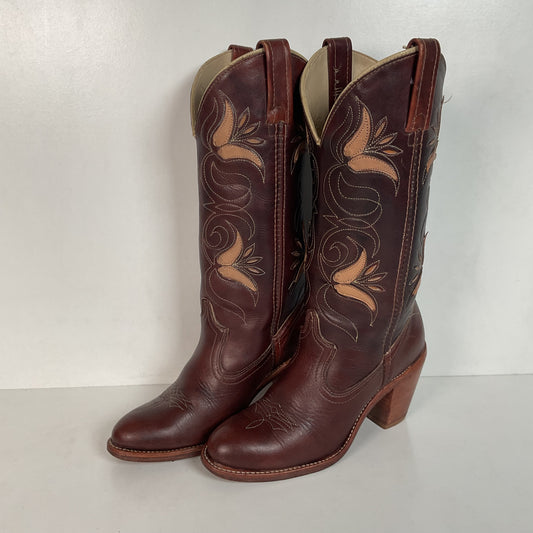 Vintage Dingo Acme Tulip Cowgirl Boots 6 M Tooled USA Made