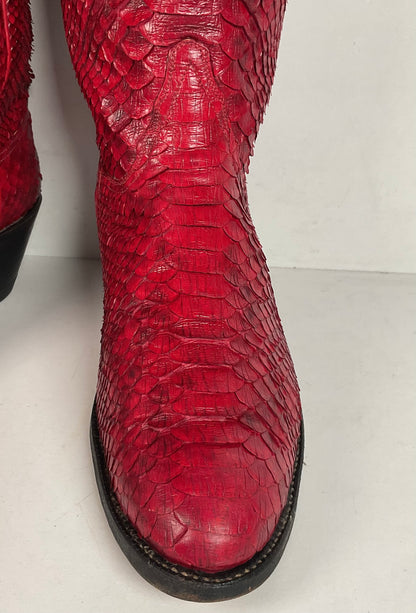 Tony Lama Full Python Cowboy Boots | Red Snakeskin | Men’s 9 | Women’s 10