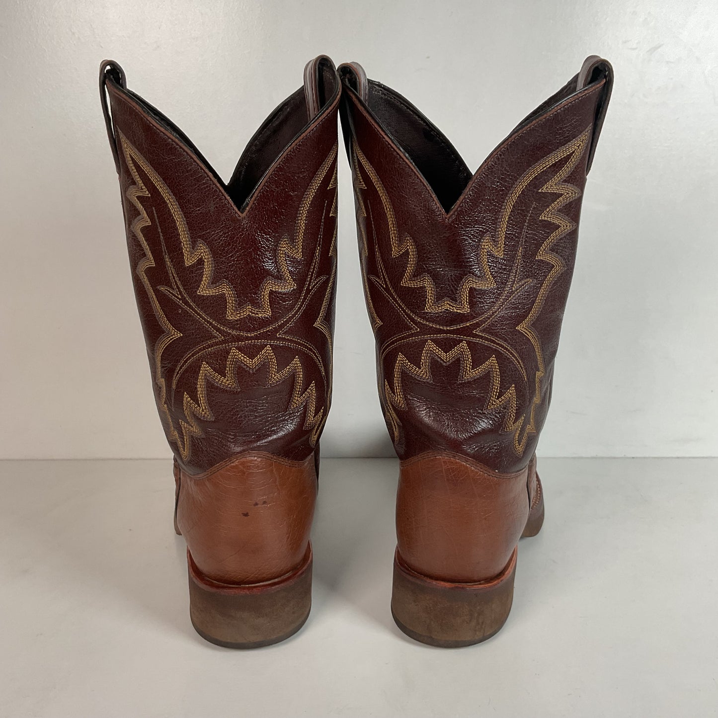 Justin Smooth Ostrich Tekno Crepe Roper Boots 8.5 EE USA Made Exotic