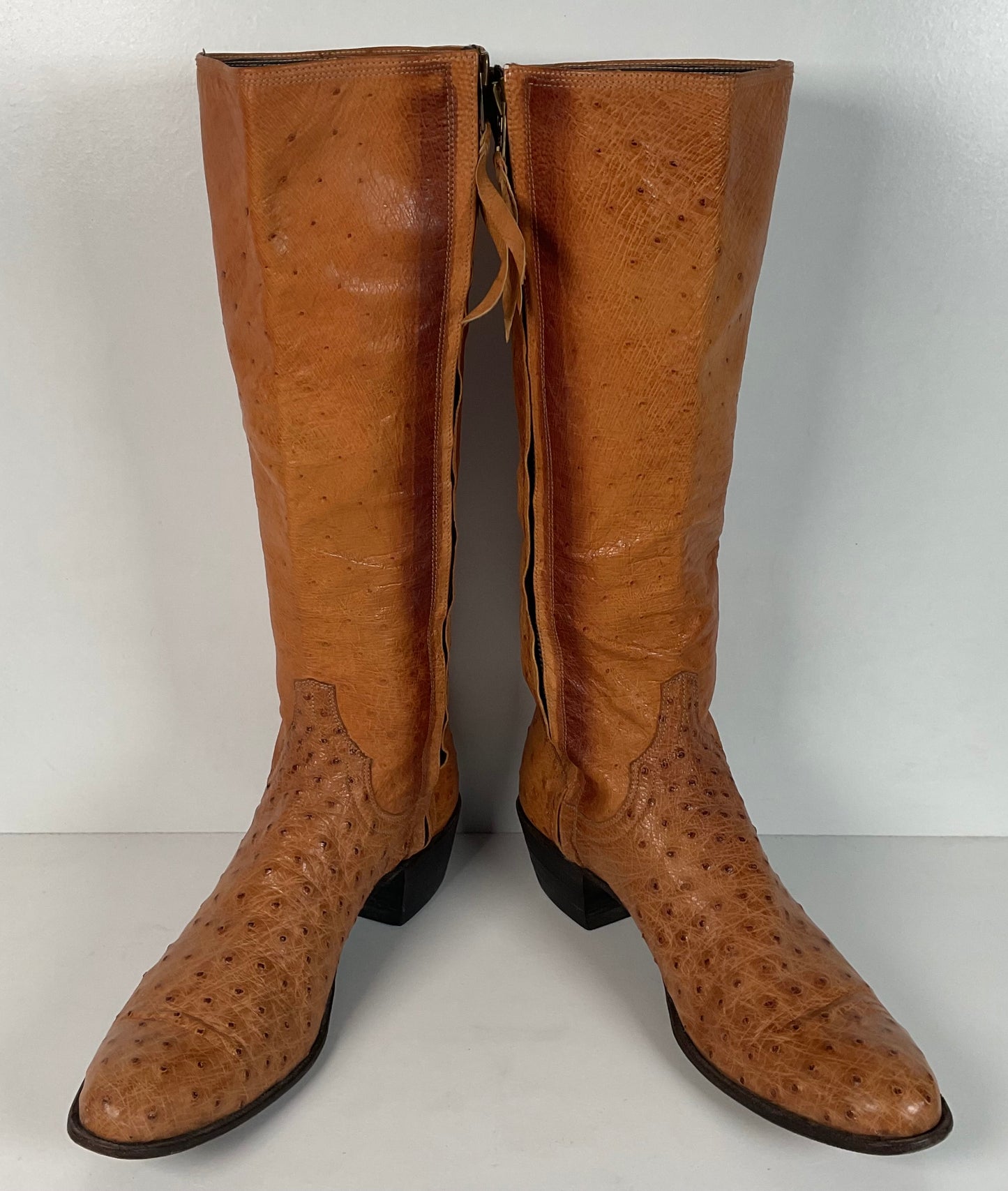 Custom Tall Ostrich Quill Riding Boots 7.5-8 Exotic Cowgirl