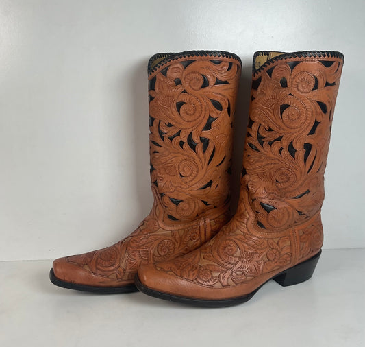 Cock of The Walk Cowboy Boots 12.5 Hand Tooled Carrie Cameron Designs