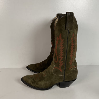 Vintage Hyer Cowboy Boots | 1980s | Olive Green Suede | Women’s 6.5 B