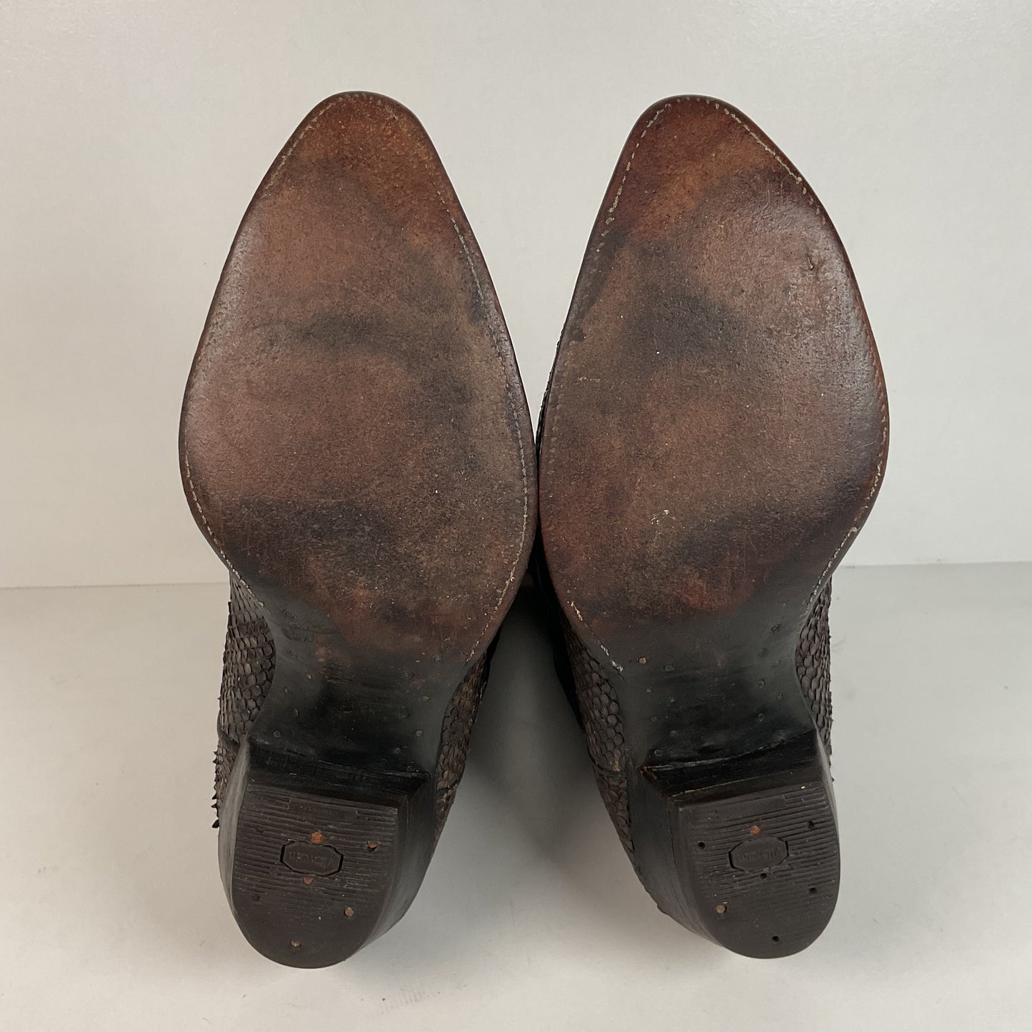 Vintage Olathe Python Snakeskin Cowboy Boots | Distressed | Tooled Inlay | 13 EE
