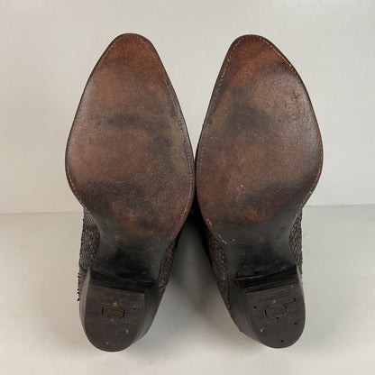Vintage Olathe Python Snakeskin Cowboy Boots | Distressed | Tooled Inlay | 13 EE
