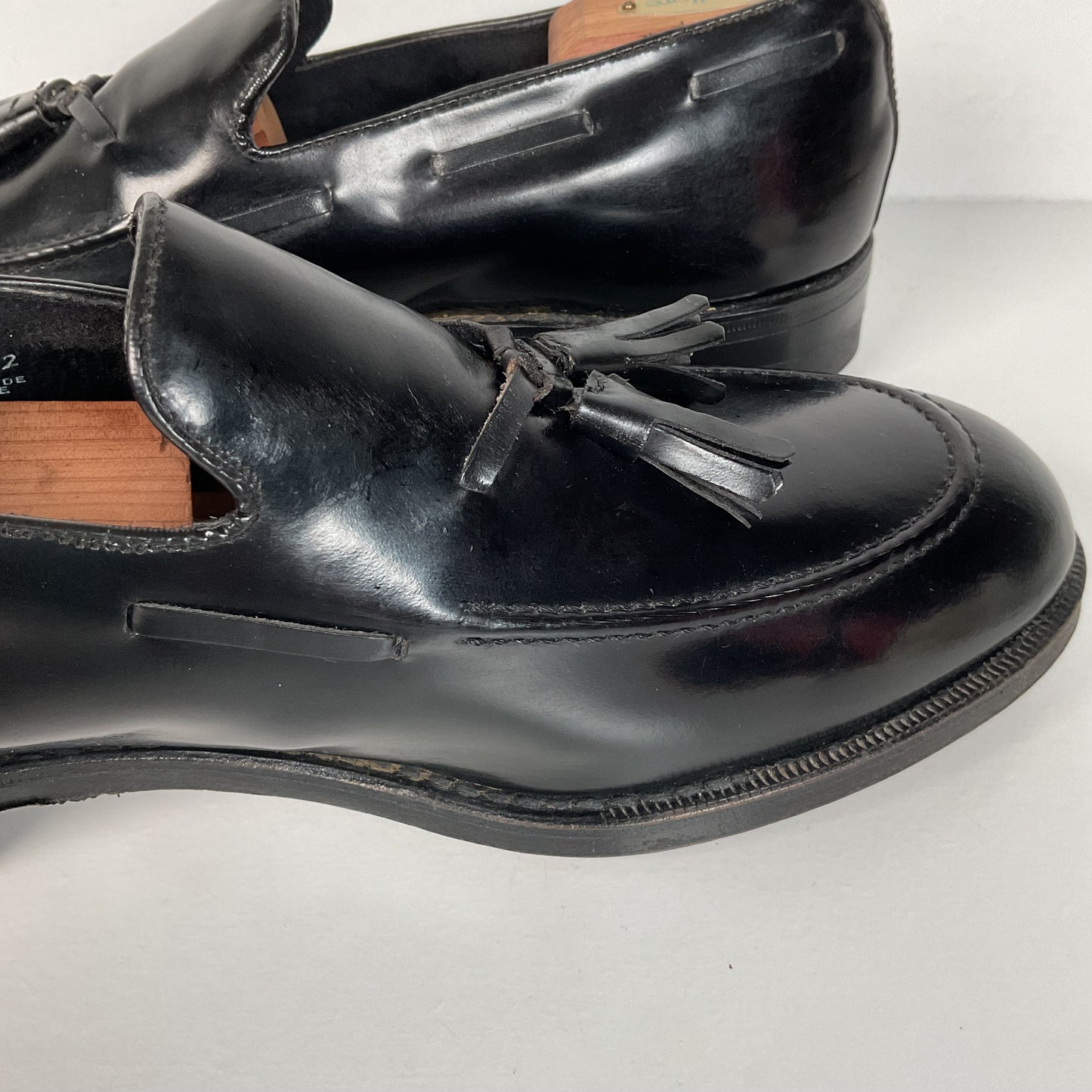 Vintage Florsheim Tassel Loafers | USA Made | Black Veal | High Shine | 10 EEE
