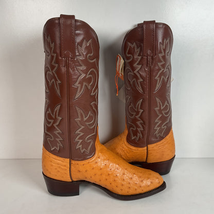 Vintage J. Chisholm Men’s Butterscotch Ostrich 7.5 D USA Made Exotic Pin Quill