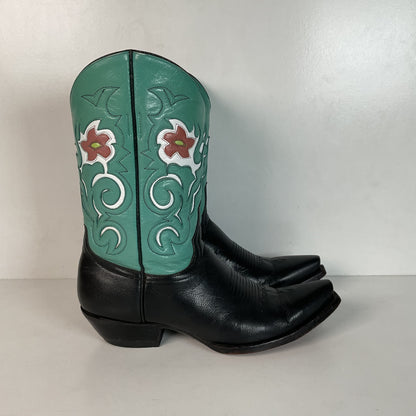 Old Gringo Turquoise Pee Wee Cowgirl Boots 7 B Tooled Flower Inlay Shorty