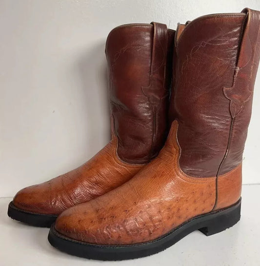 Vintage Lucchese Smooth Ostrich Roper Boots 9 D Crepe Sole Recraft Exotic