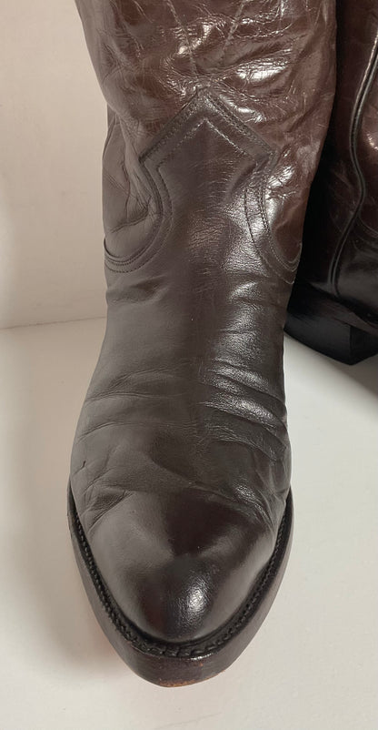 Vintage 1950s Frye Authentic Cowboy Boots 8.5 D Dark Brown Calfskin