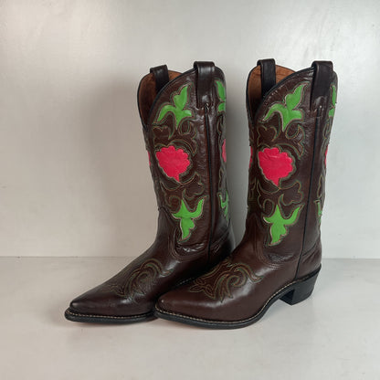 Vintage 1970s Texas Poppy Flower Cowgirl Boots 8 M USA Made