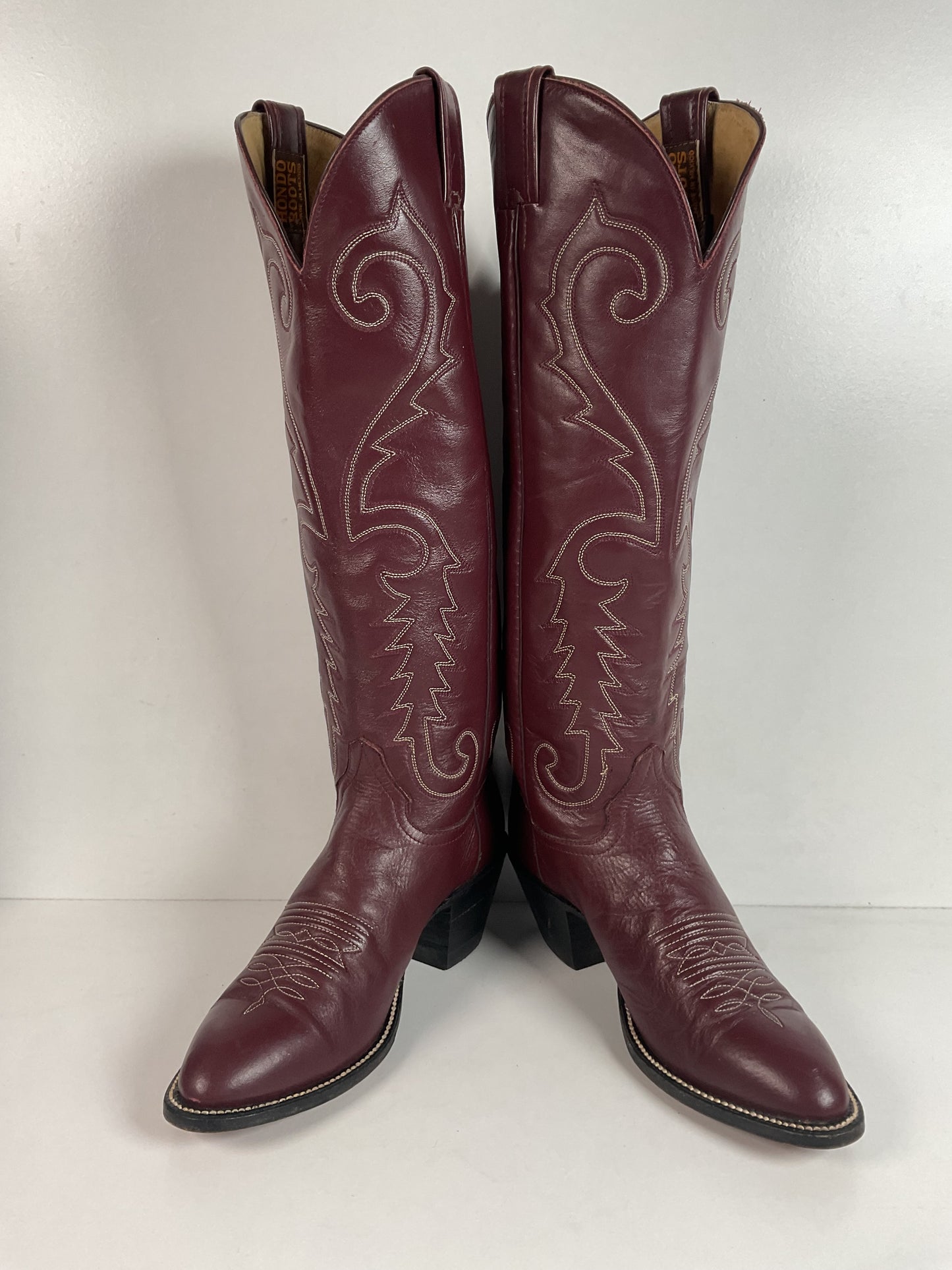 Vintage Hondo 18” Burgundy Cowgirl Boots 6.5 A Stitched