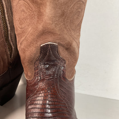 Vintage Larry Mahan Teju Lizard Cowgirl Boots | Pig Skin Suede Shaft | 6.5 B