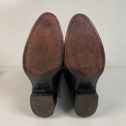 Vintage J Chisholm Exotic Ostrich Leg Cowboy Boots 9 D Classic Black USA Made