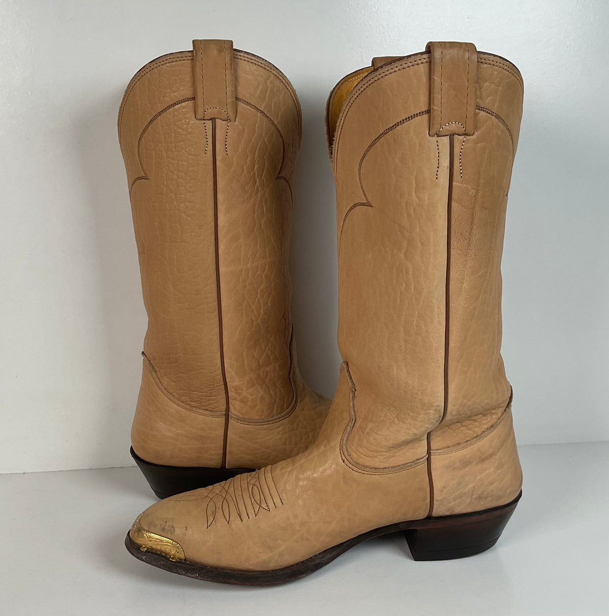 Vintage Nocona Cowboy Boots | Beige Bullhide | USA Made | Men’s 9 D