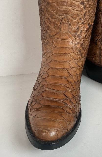Vintage Full Python Snakeskin Cowboy Boots 8 D Back Cut Recraft