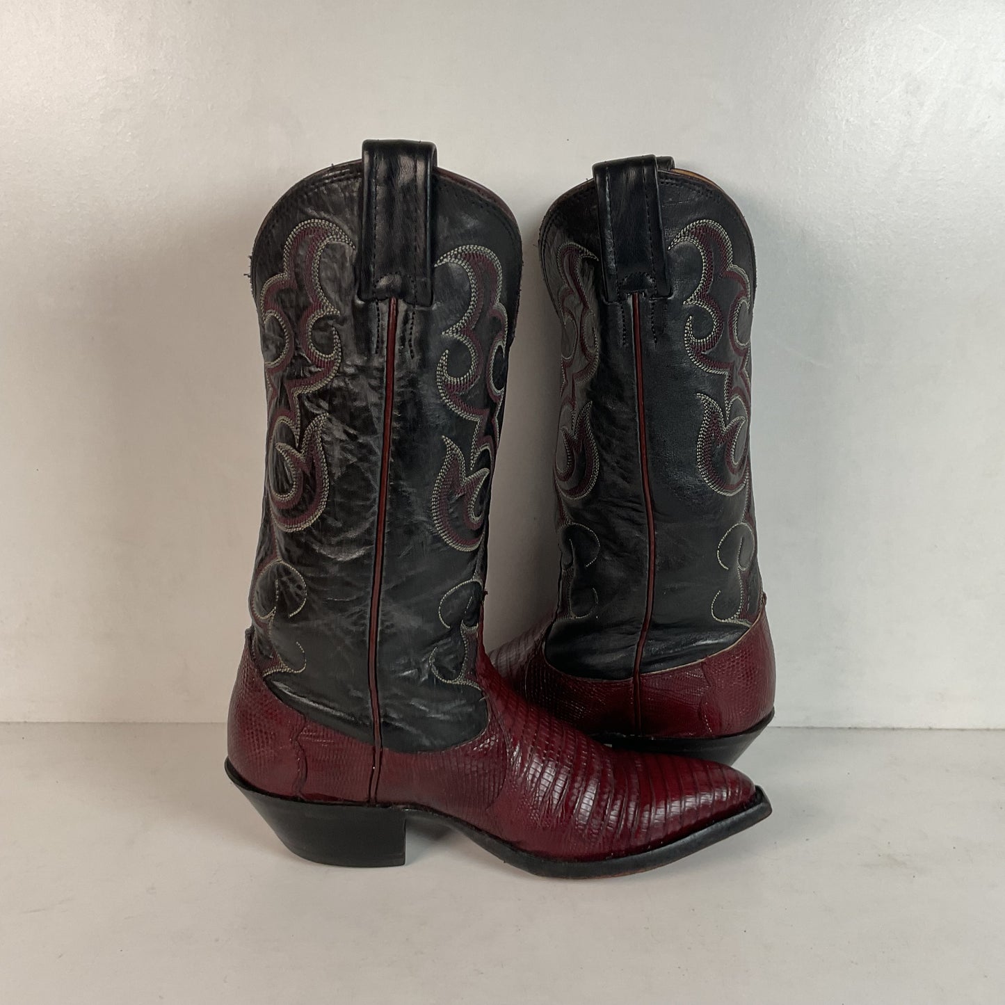 Vintage Nocona Plum Leather Cowgirl Boots 4 B Lizard Vamp