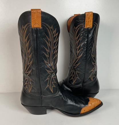 Vintage Nocona Wingtip Cowboy Boots | Exotic Ostrich Quill | Men’s 11 D