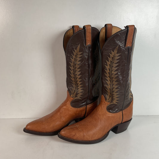 Vintage Tony Lama Gold Label Cowboy Boots — Pecan Bull Shoulder — Men’s 9 D