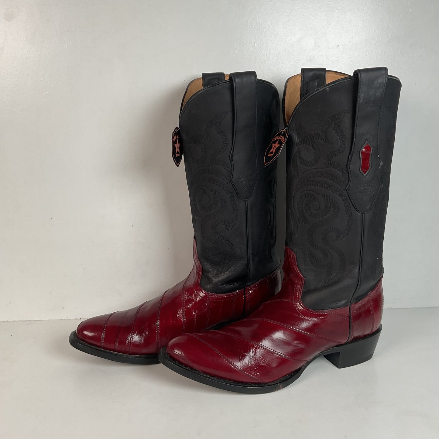 Los Altos Eel Skin Cowboy Boots 10 D Burgundy Exotic