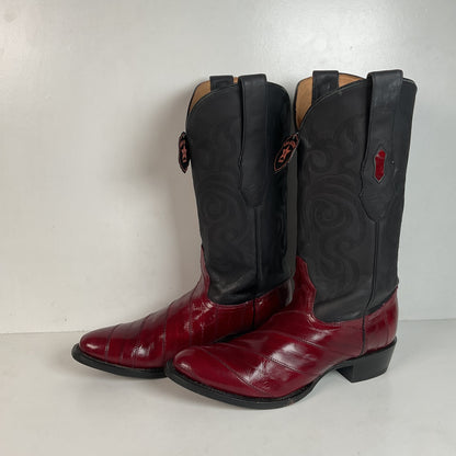 Los Altos Eel Skin Cowboy Boots 10 D Burgundy Exotic