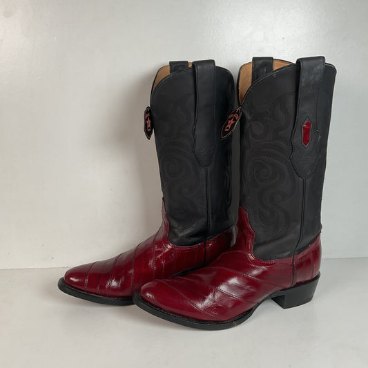 Los Altos Eel Skin Cowboy Boots 10 D Burgundy Exotic