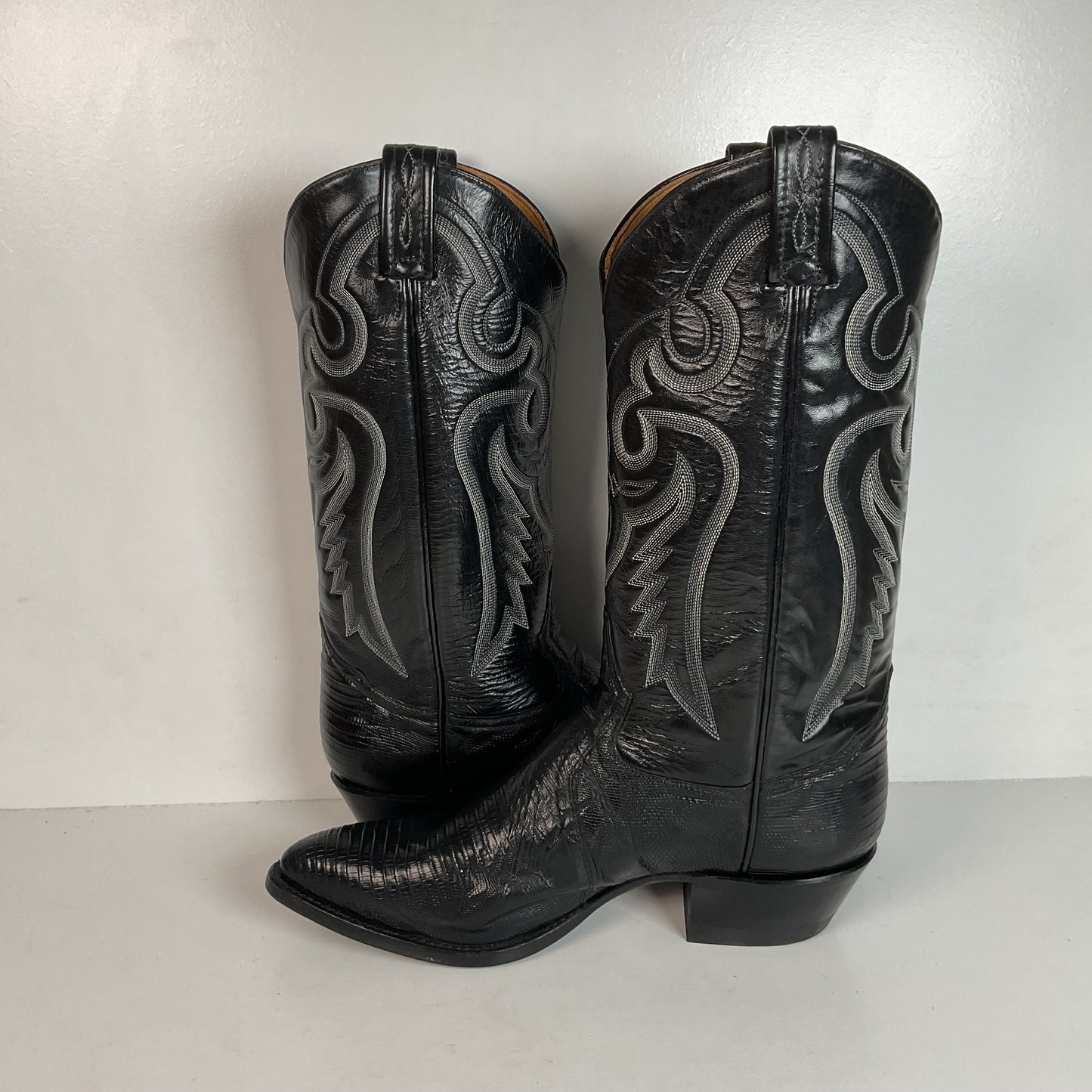 Vintage Tony Lama Black Lizard Teju Cowboy Boots 9 E Deadstock