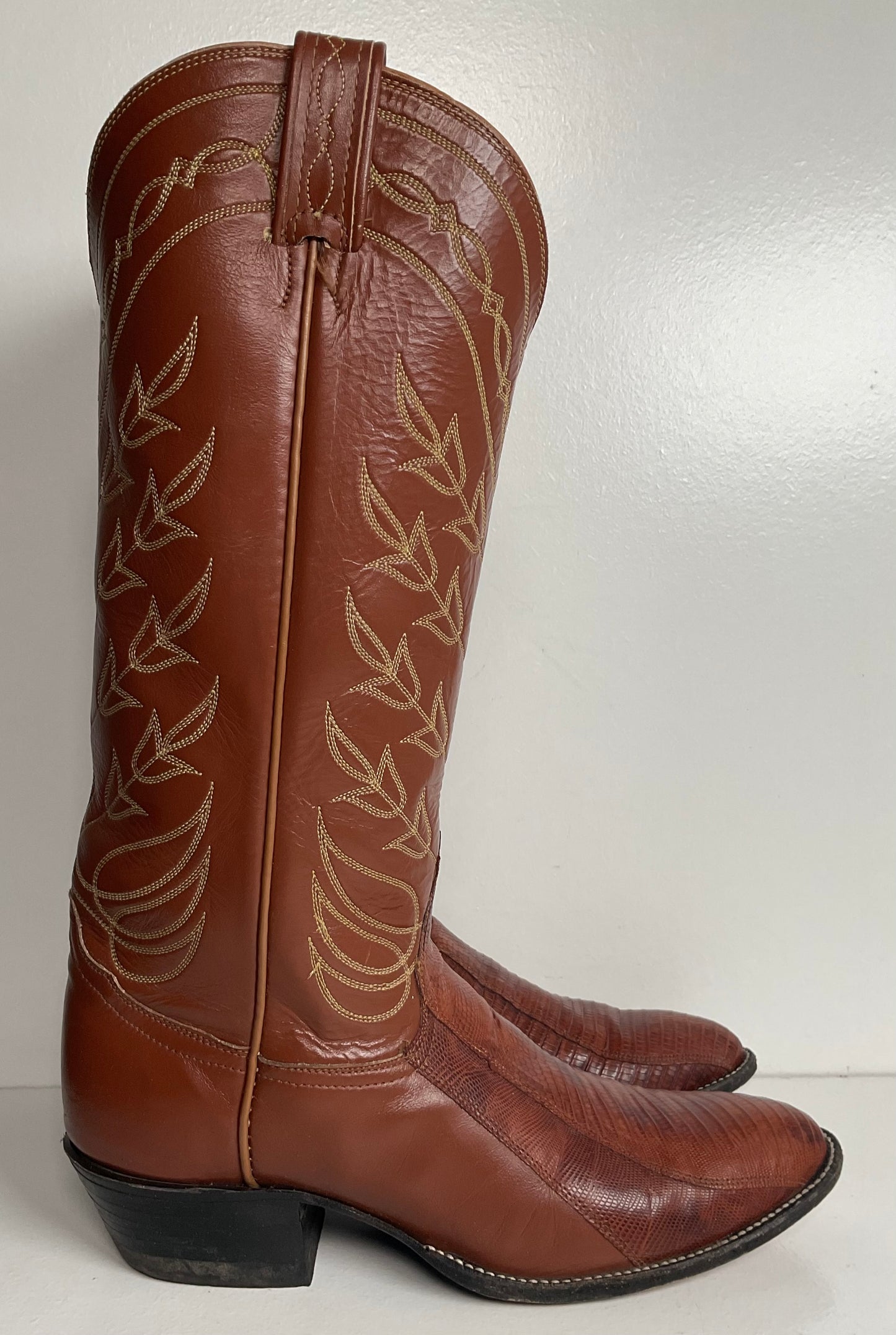 Vintage Tony Lama Gold Label Cowgirl Boots 7.5 C Lizard Vamp