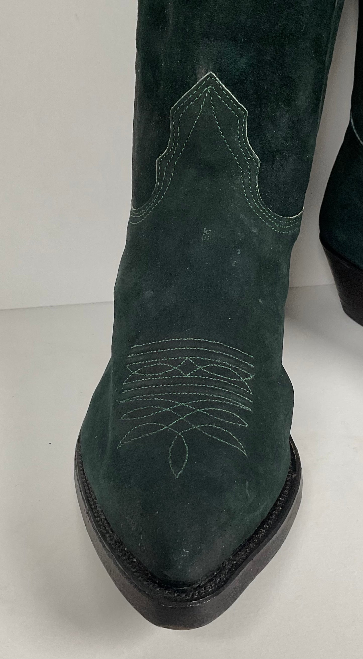 Vintage Nocona Wild Boar Cowboy Boots | Pig Skin Suede | Emerald Green | Men’s 11.5 E