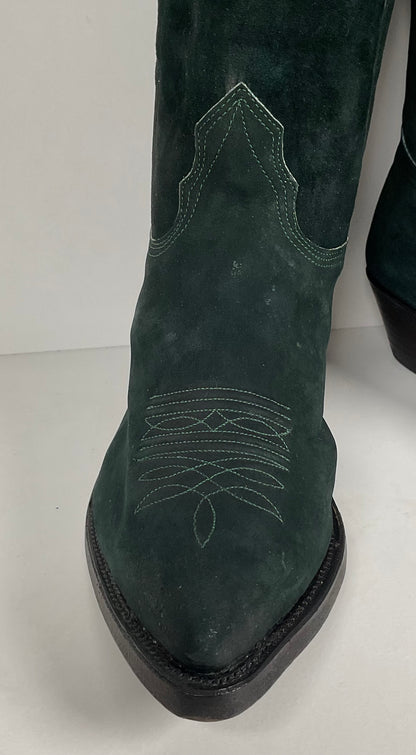 Vintage Nocona Wild Boar Cowboy Boots | Pig Skin Suede | Emerald Green | Men’s 11.5 E