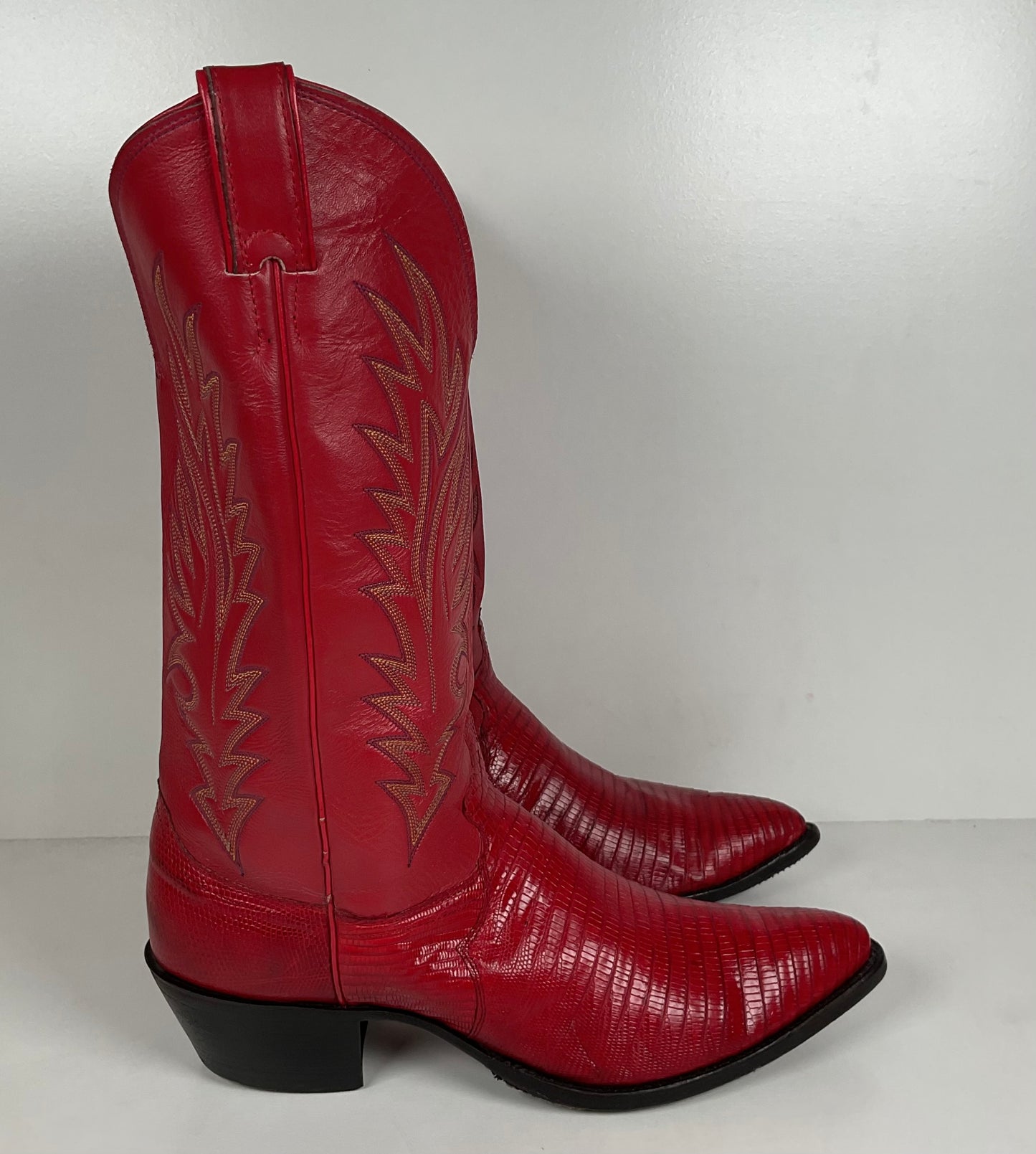 Vintage Justin Teju Lizard Cowboy Boots | USA Made | Ruby Red | Men’s 10.5 D