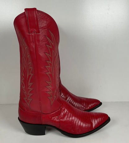 Vintage Justin Teju Lizard Cowboy Boots | USA Made | Ruby Red | Men’s 10.5 D