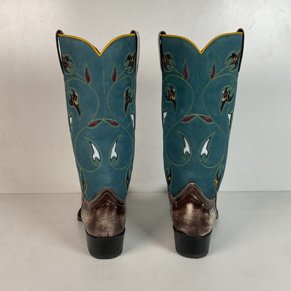 Frye Metallic Cowgirl Boots 7 M Tooled Inlay Snip Toe