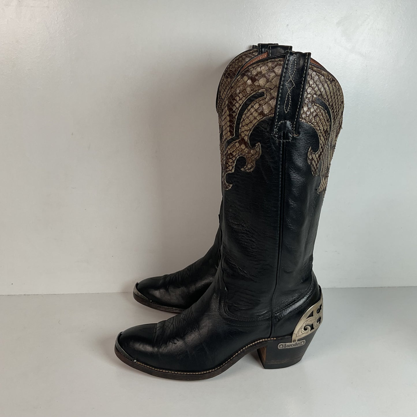 Vintage Laredo Snakeskin Overlay Cowgirl Boot 8 B USA Made Python