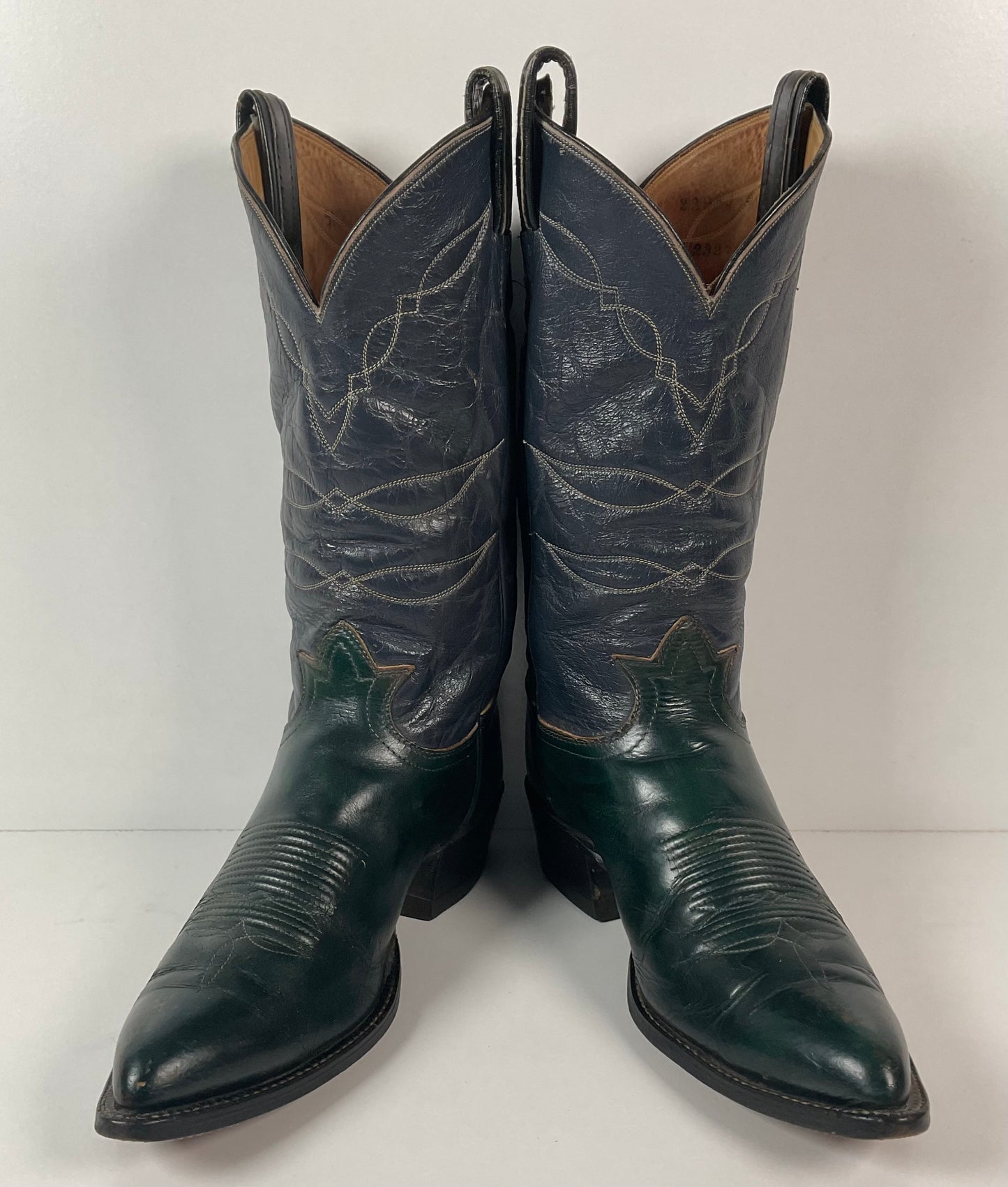 Vintage 1960s Tony Lama Emerald Green Cowboy Boots 10 E Distressed Gold Label