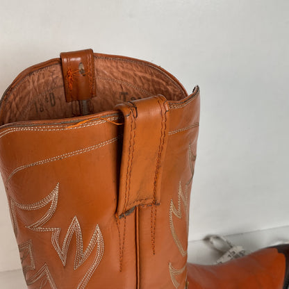 1960s Cowtown Handmade Cowboy Boots 13.5 D Pumpkin Orange Lizard Wingtip
