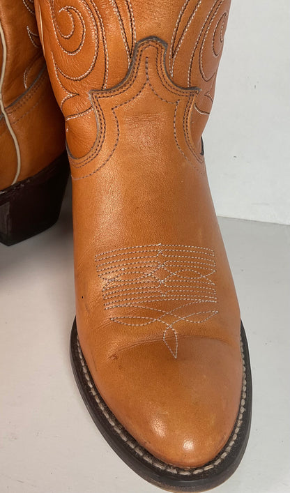 Vintage 1970s Acme Tooled Flower Inlay Cowgirl Boots 6.5 M USA Made