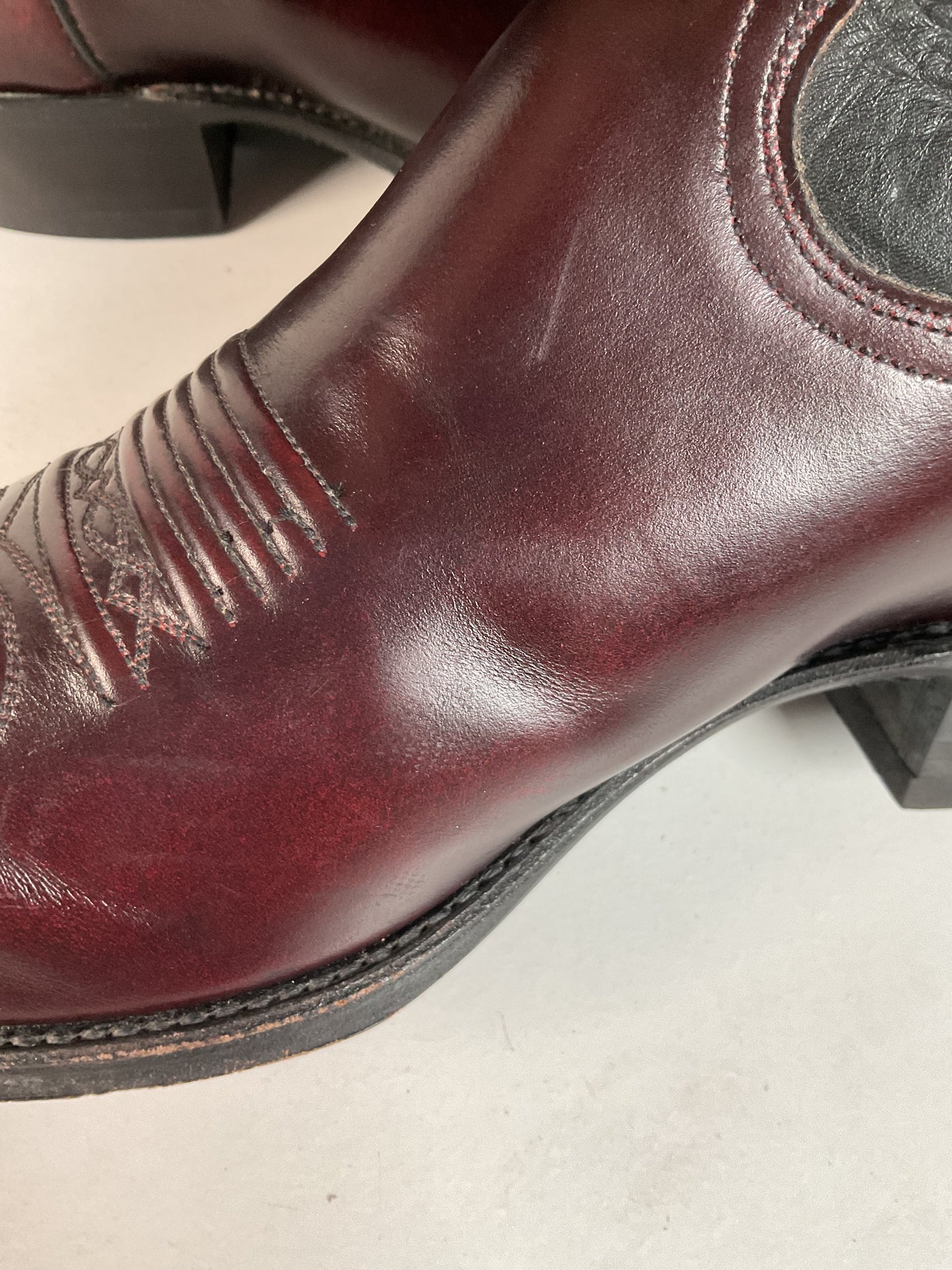 Vintage Dan Post Black Cherry Cowboy Boots — Tooled Inlay — 11 D