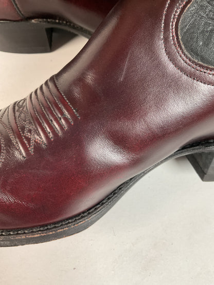 Vintage Dan Post Black Cherry Cowboy Boots — Tooled Inlay — 11 D