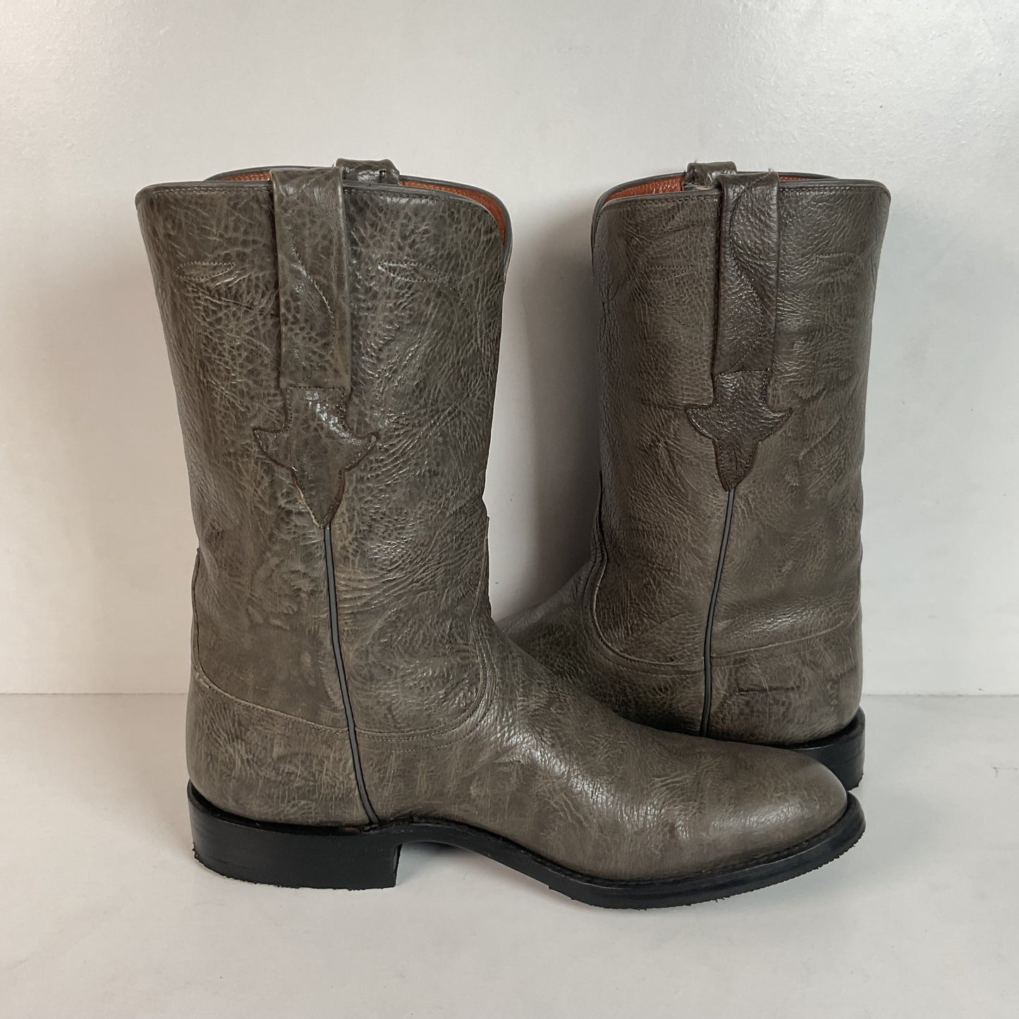 Customized Lucchese Leadville Grey Anthracite Roper Boots 8.5 D USA Mad Dog Goat