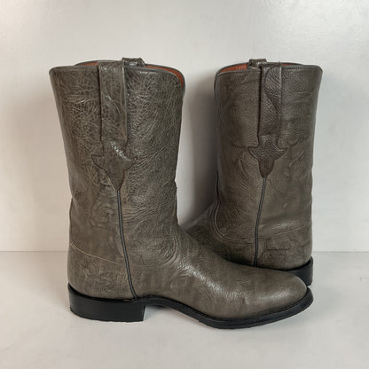 Customized Lucchese Leadville Grey Anthracite Roper Boots 8.5 D USA Mad Dog Goat