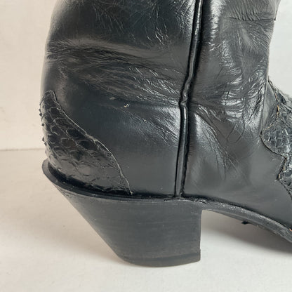 Vintage Larry Mahan Tall Black Cowgirl Boots | Python Snakeskin | 7 B