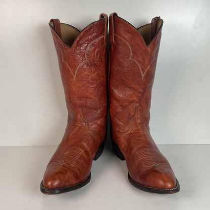 Vintage Tony Lama Chocolate Cow Cowboy Boots 8.5 EEEE Marbled Leather